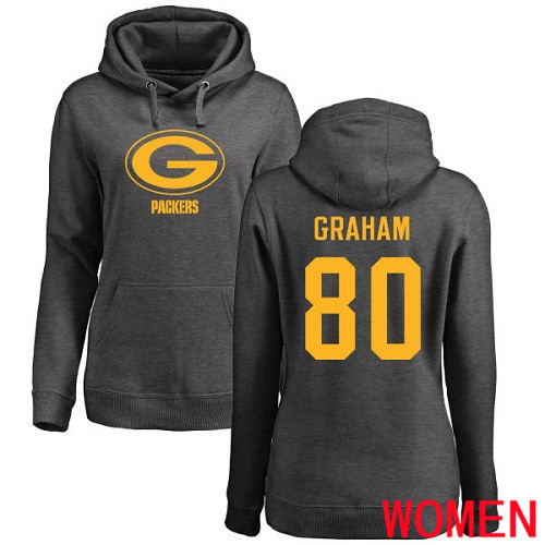 Green Bay Packers Ash Women #80 Graham Jimmy One Color Nike NFL Pullover Hoodie Sweatshirts->nfl t-shirts->Sports Accessory